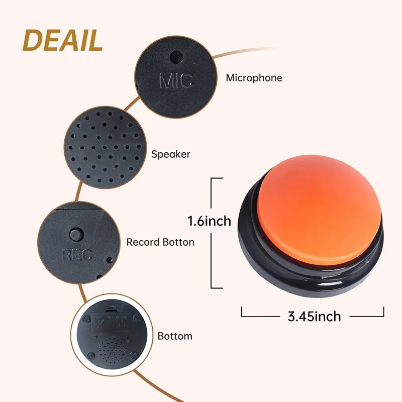 Pet Button Color Voice Recording Button, Dog Buttons for Communication Pet Training Buzzer, 30 Second Record