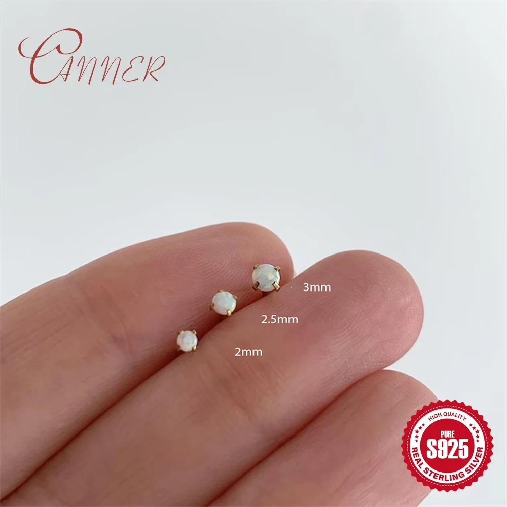 Canner 925 Sterling Silver Multi Size Round Australian Opal for Women Flat Head Piercing Earrings Exquisite Cute Gifts