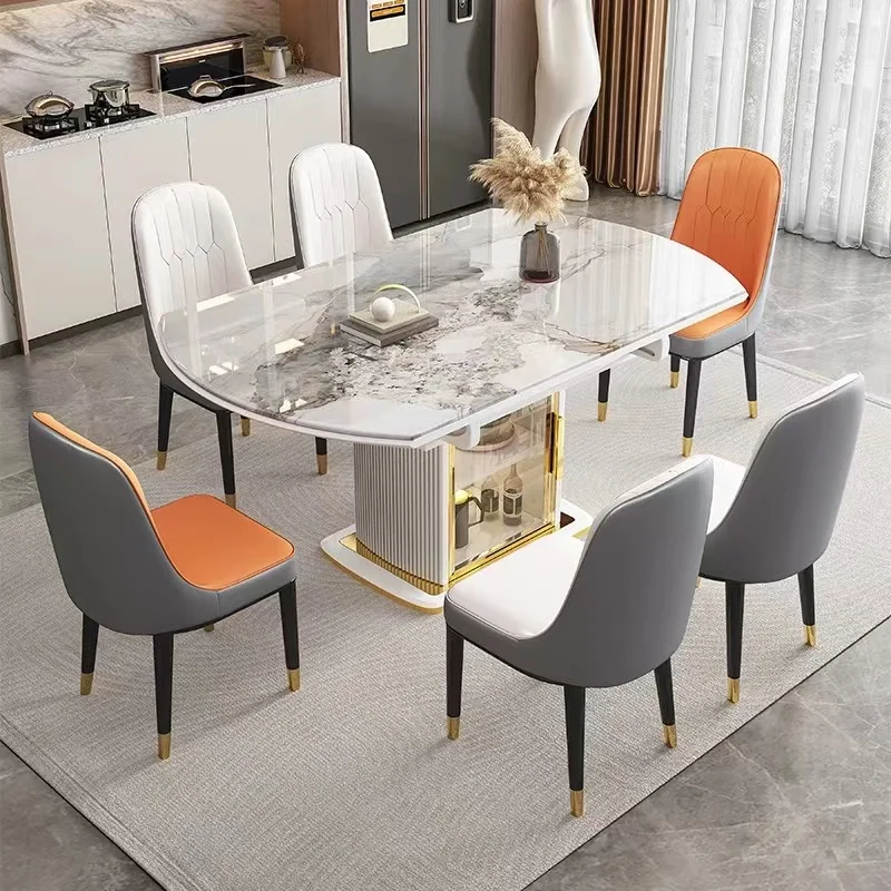 

Home Furniture Dining Room Modern Luxury Kitchen Restaurant Tables and Chair Sets Round Dining Table Set 6 Chairs for Sale