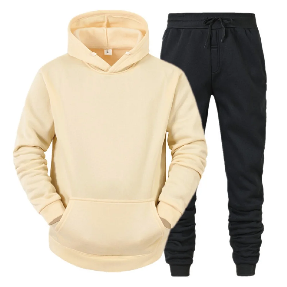 Men's 2Pcs Sports Set Solid Color Light Plate Fleece Warm Autumn Winter Hoodie Loose Sports Jumper - Image 6