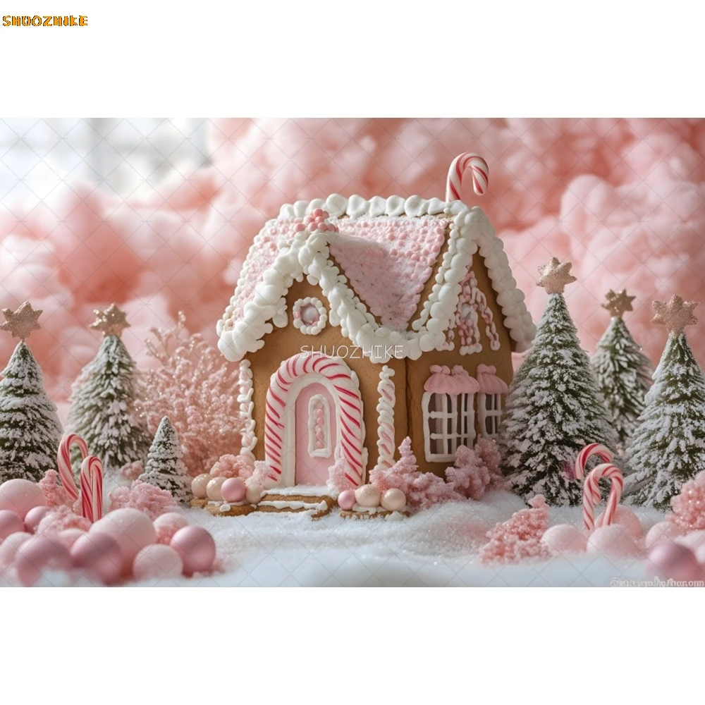 Pink Peppermint Gingerbread House Backdrops Kids Adult Photogrpahy Child Baby Photo Props Winter Christmas Background
