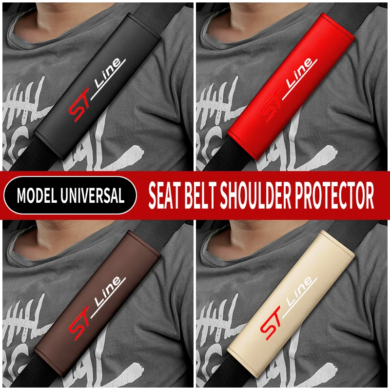 1PC Leather Car Seat Belt Shoulder Protector Cover Safety Belt Padding Pad For Ford St Line Stline Fiesta ST Car Accessories