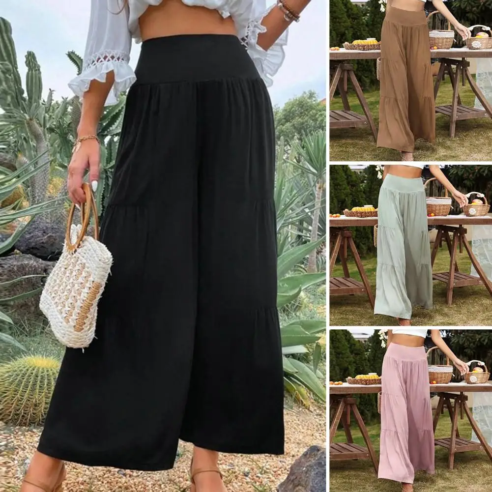 Elegant High-waisted Trousers High Waisted Wide Leg Trousers Spring Summer Business Work Pants for Women Elastic Waist Solid