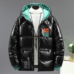 2022 Mannen Shiny Winter Jacket Hooded Dikke Warme Katoen Uitloper Man Waterdichte Parka Jassen Windjack Parka Mannelijke Winter Kleding