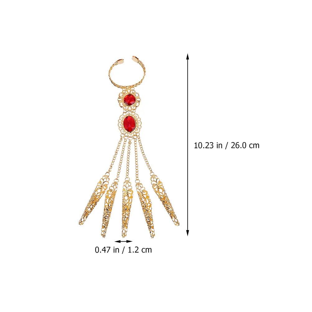 

4Pcs Belly Dance Bracelet Red Rhinestone Gold Alloy Long Nail Finger Jewelry Costume Accessory Belly Dance Bracelet