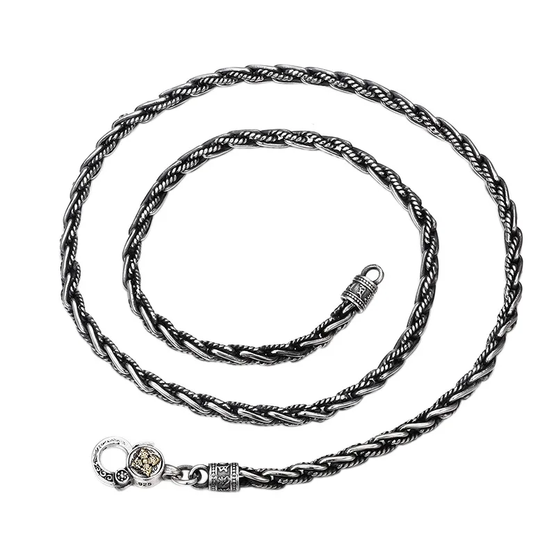 

Unibabe 4mm Thick S925 Pure Silver Necklace Rope Woven Vajra Thai Silver Jewelry Chain Necklace