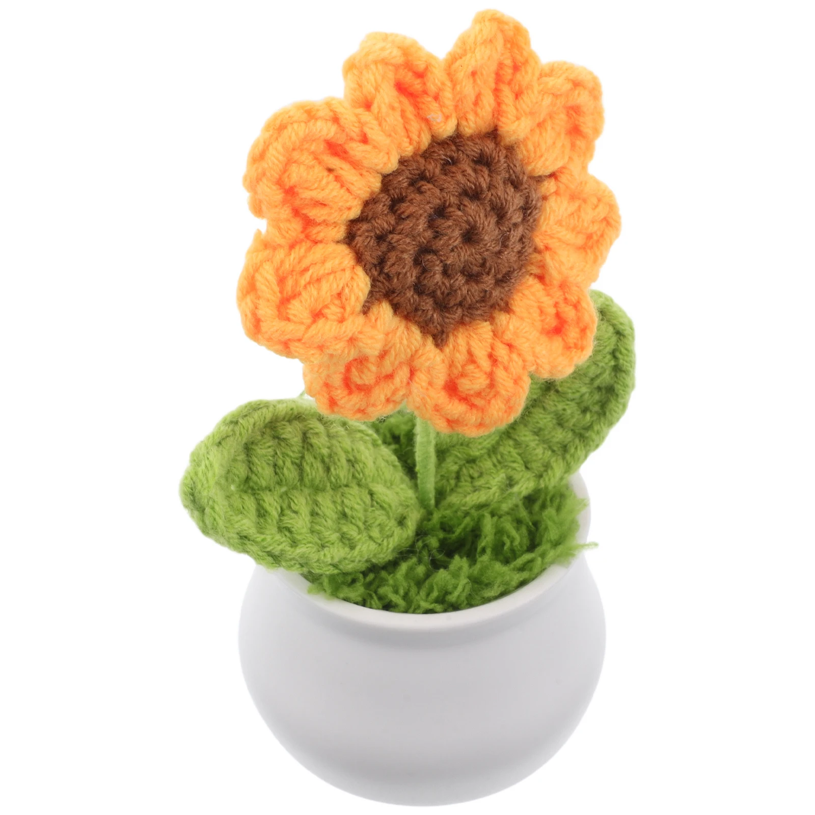

Simulated Sunflower Crochet Flowers Yarn Handmade Car Decor Dashboard Plants Mini Potted Artificial Woolen Flowers Office Desk