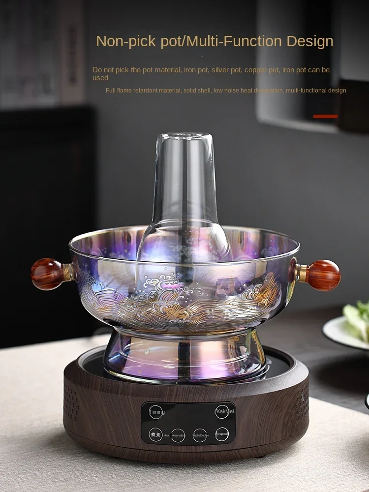 Glass Hot Pot Household Stove Electric Ceramic Stove Plug-in Old-Fashioned Instant-Boiled Mutton Two-Flavor Hot Pot Hotpot