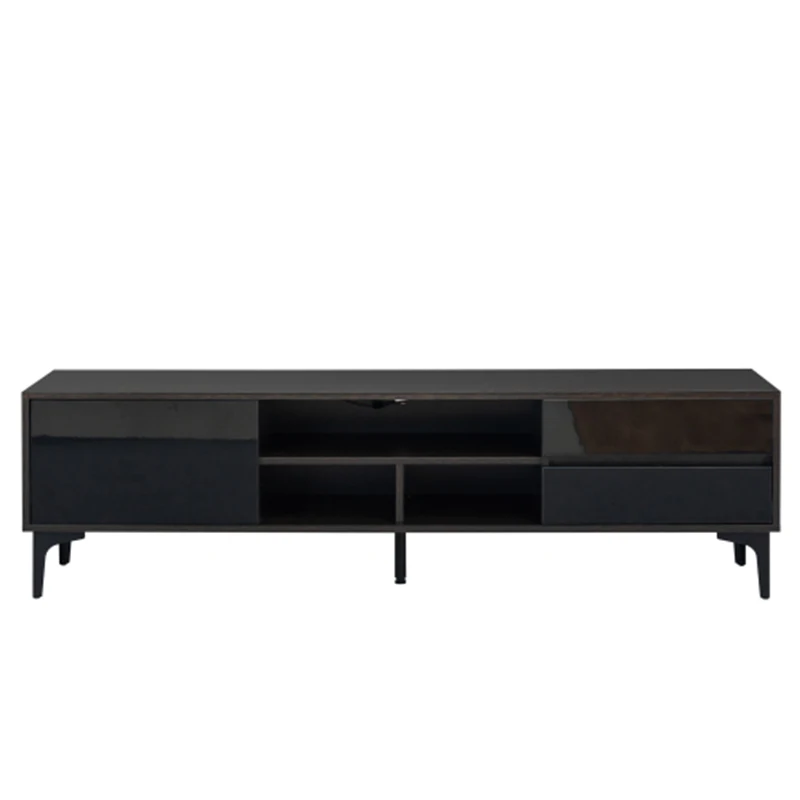 Soporte para TV, mueble para TV, centro de entretenimiento, consola de TV, consola multimedia, con luces LED de control remoto, panel de cajón con floración UV, negro