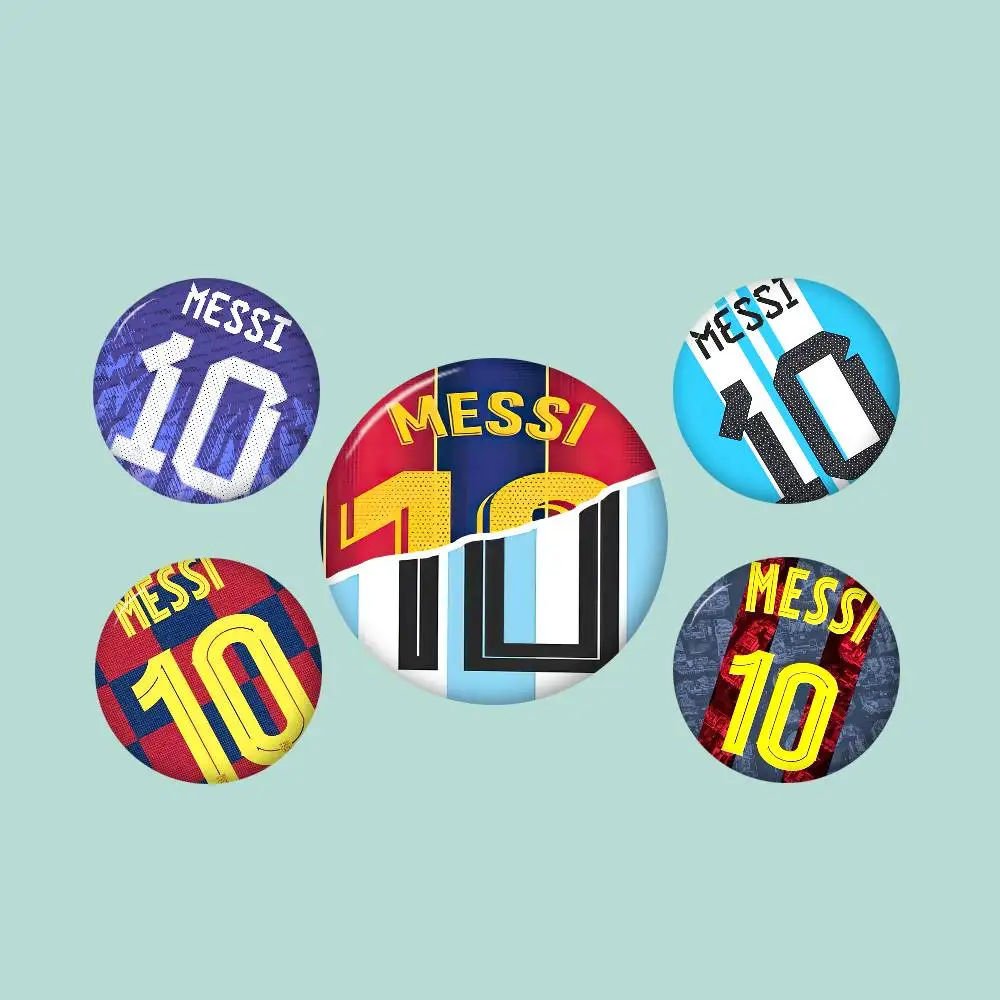 Football Superstar M-Messi 10 Cartoon Brooches Anime Badge Round Handmade Brooch Lapel Pins Jewelry for Backpack Clothes Gifts