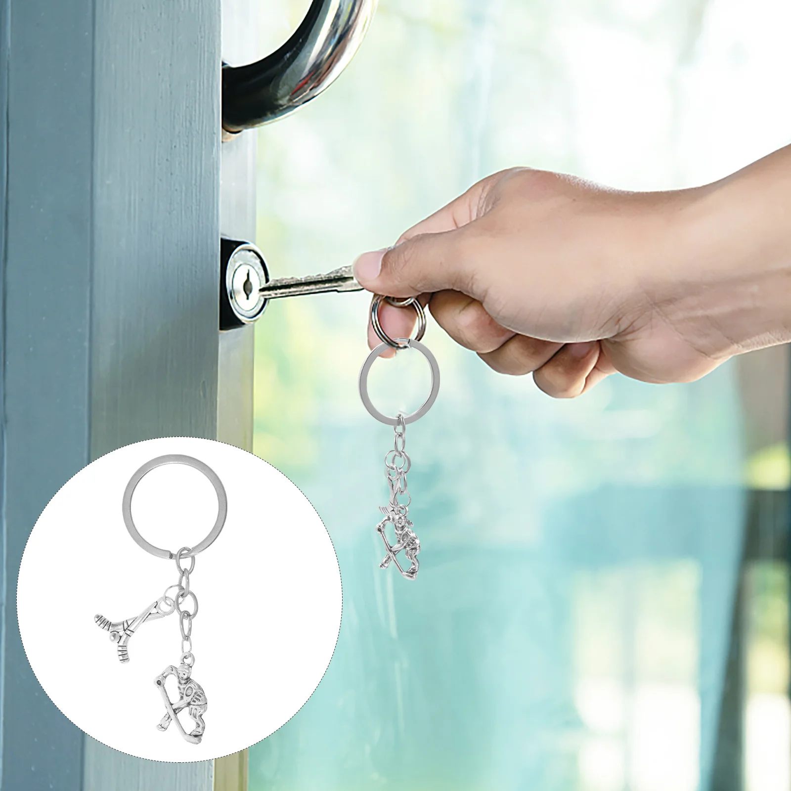 

Hockey Player Keychain Metal Sports Key Ring Hanging Decor for Backpack Bag Purse Charm Accessories Keychains Hockey Key Ring