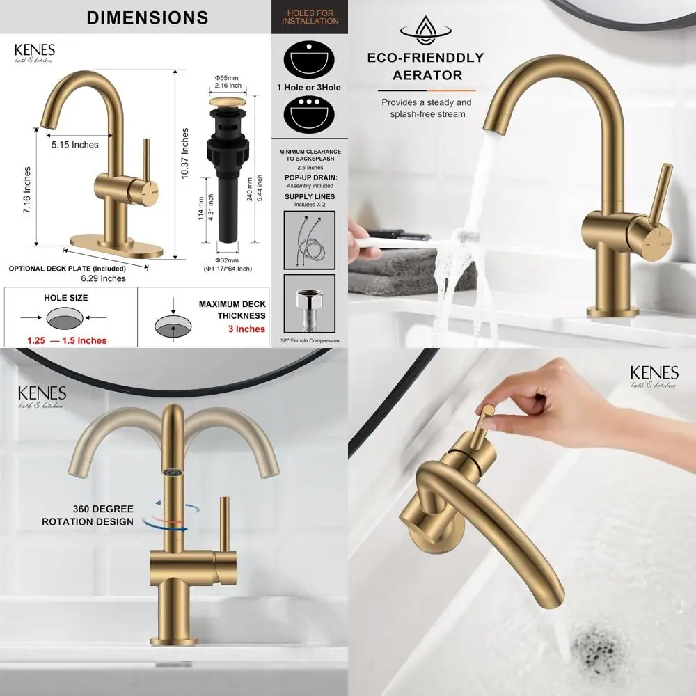 

Смеситель для ванной комнаты из бронзы цвета шампанского с одной ручкой, сливной пластиной и золотой отделкой для туалетного столика, автофургона и наружного использования, KE-9005B