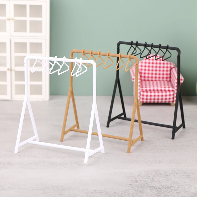 1Set 1/12 Dollhouse Clothes Rack Garment Organizer Hangers Mini Dolls House Furniture Decoration Accessories