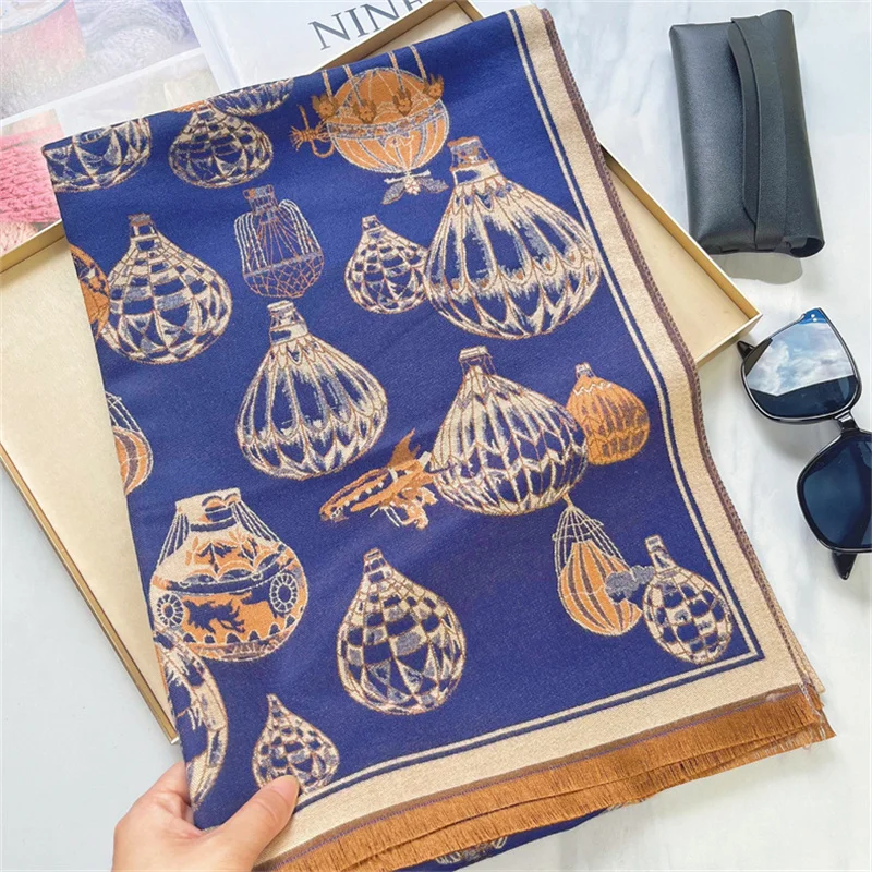 Luxury Winter Scarf Women Soft Cashmere Warm Pashmina Hot Air Balloon Print Scarves Wraps Thick Shawl Bufandas Stoles Hijabs