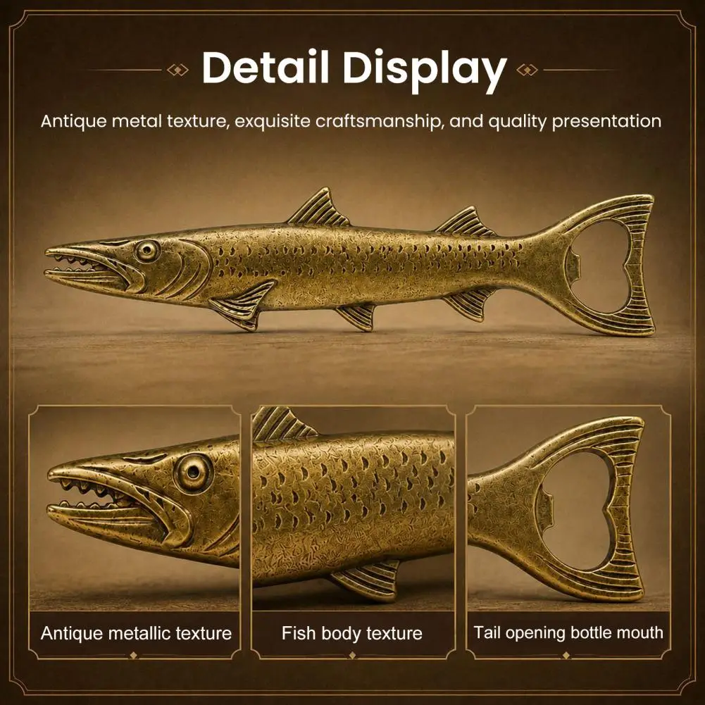 Durable Metal Craft Gift Rustic Fish Bottle Opener Detailed Scale Design Cap Opener Retro Metal Alloy Bar Tool for Beer Soda