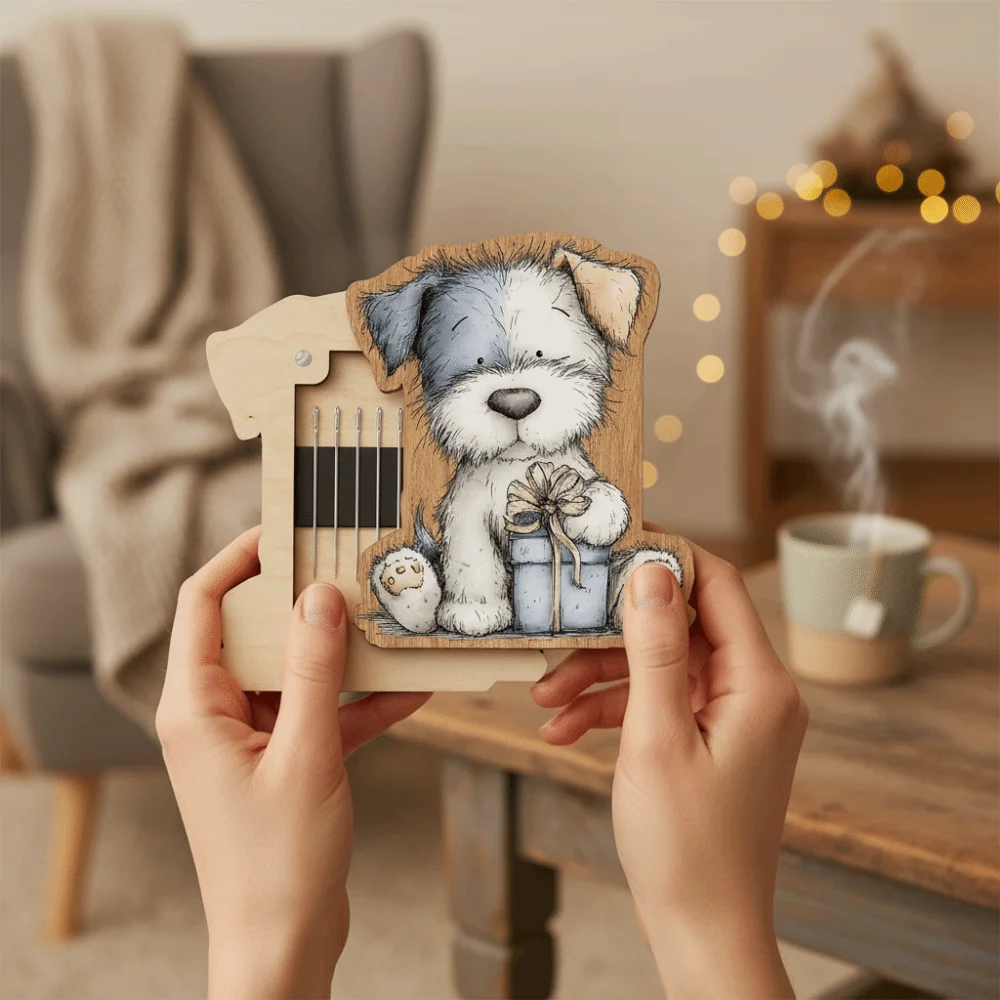 Sewing Machine-Themed Magnetic Needle Case Handmade Decorative Wood Needle Holder with Magnetic Closure Vintage