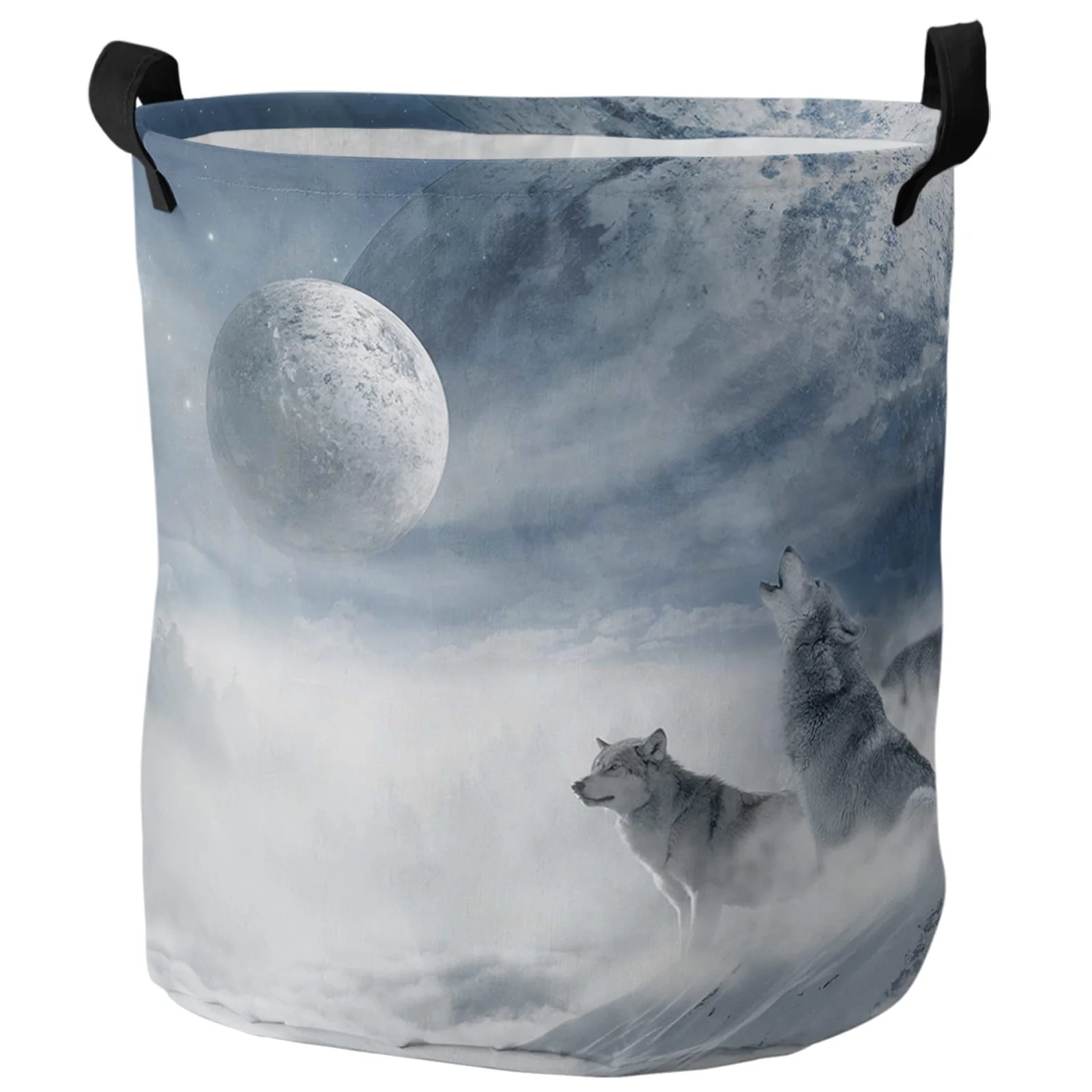 Animal Snow Wolf Moon Planet Dirty Laundry Basket Foldable Waterproof Home Organizer Basket Clothing Children Toy Storage Basket