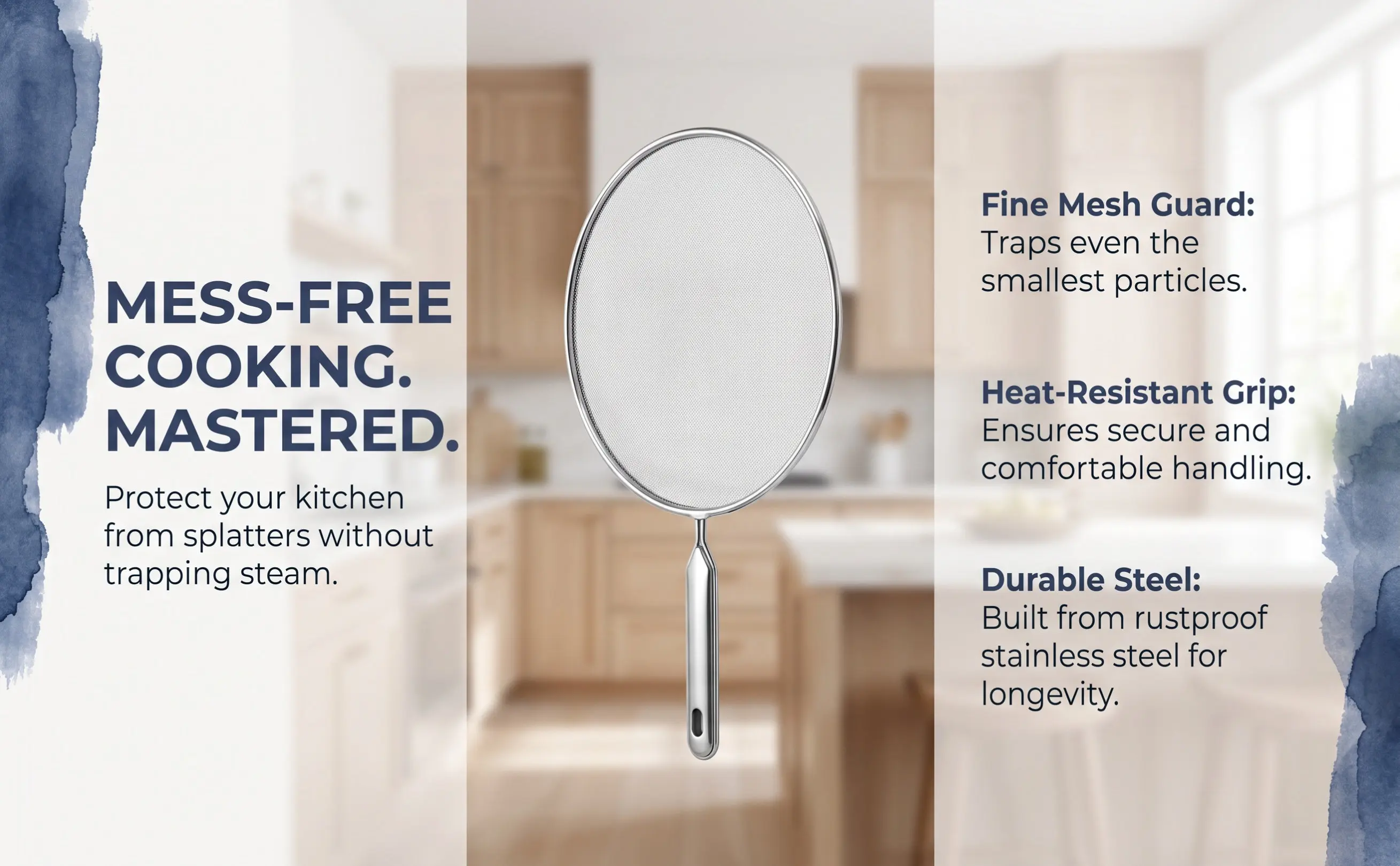 Stainless Steel Splatter Guard for Frying Pan – Oil Splatter Screen Mesh Lid, Heat & Moisture Retainer