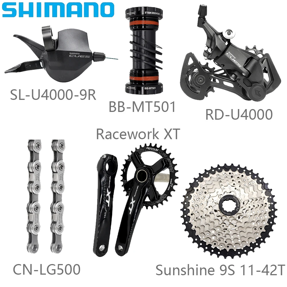 SHIMANO U4000 9 Speed Bicycle Derailleur Kits CN-LG500 Chain Racework XT Crankset Sunshine 11-42/46/50T Cassette Bicycle Parts