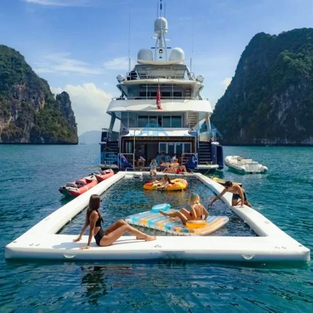 4M X 10M AIR Floating Inflatable Luxury Sea Ocean Swimming Pool With Safety Netting for Yacht Holiday Time