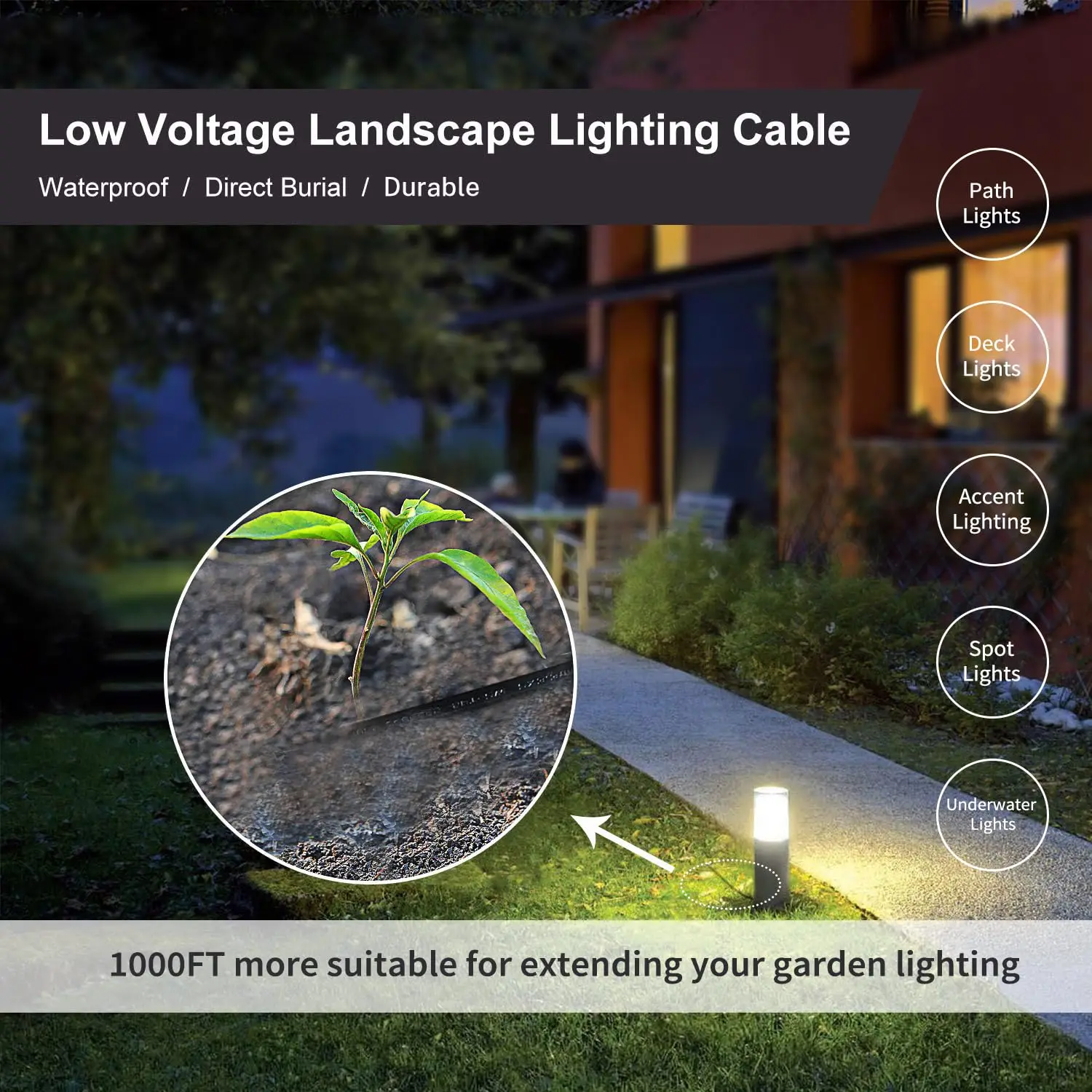 16 Gauge Wire Low Voltage Electrical Wire Outdoor Lighting Cable 1000 Feet-16 AWG 2 Conductor