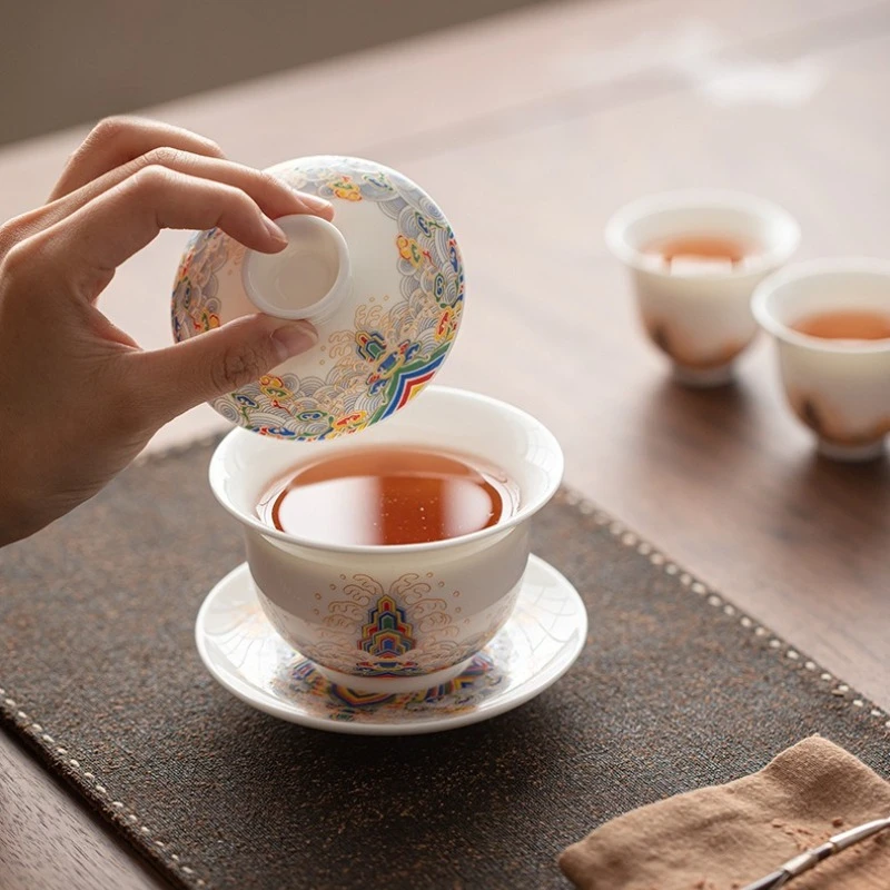 Dehua White Porcelain Gaiwan Single Kung Fu Tea Bowl Home Tea Brewer Elegant Tea Serving Vessel Aesthetic Chinese Tea Ware