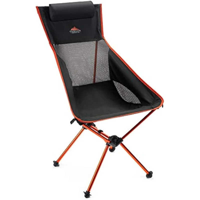 Cascade Mountain Tech Outdoor High Back Lightweight Camp Chair with Headrest and Carry Case - Black