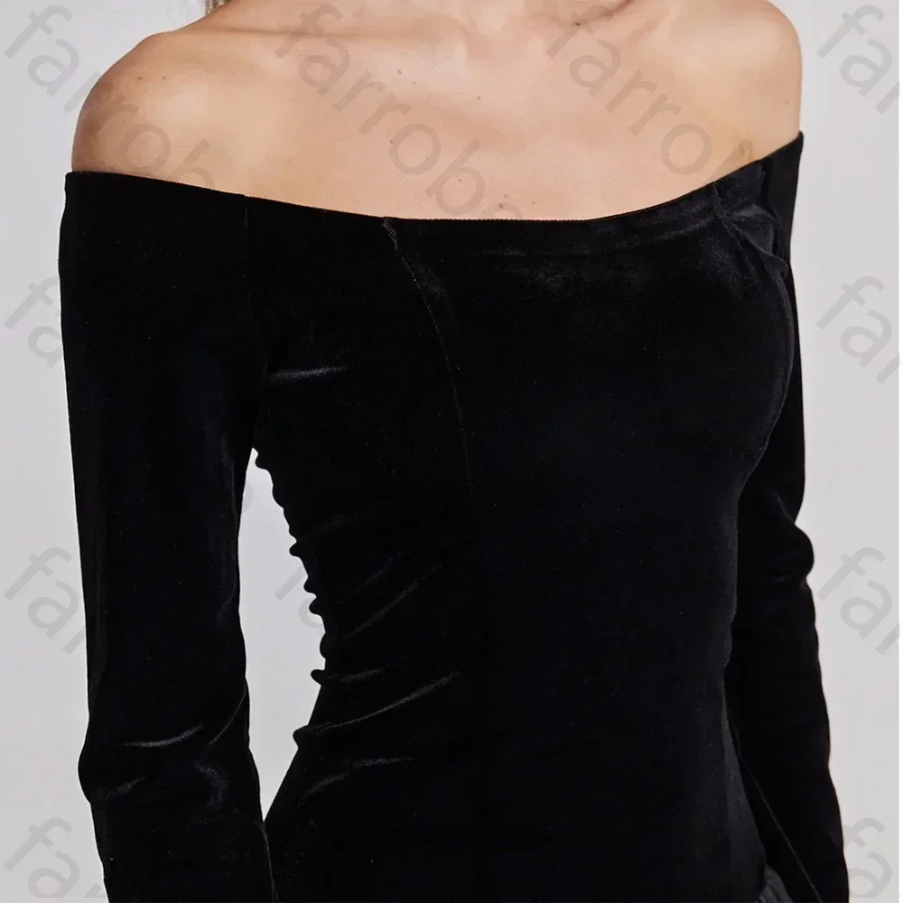 Customized Velvet-Taffeta Off Shoulder A-Line Evening Dresses Long Sleeves Prom Gown Formal High Quality Party Gowns for Women image 5