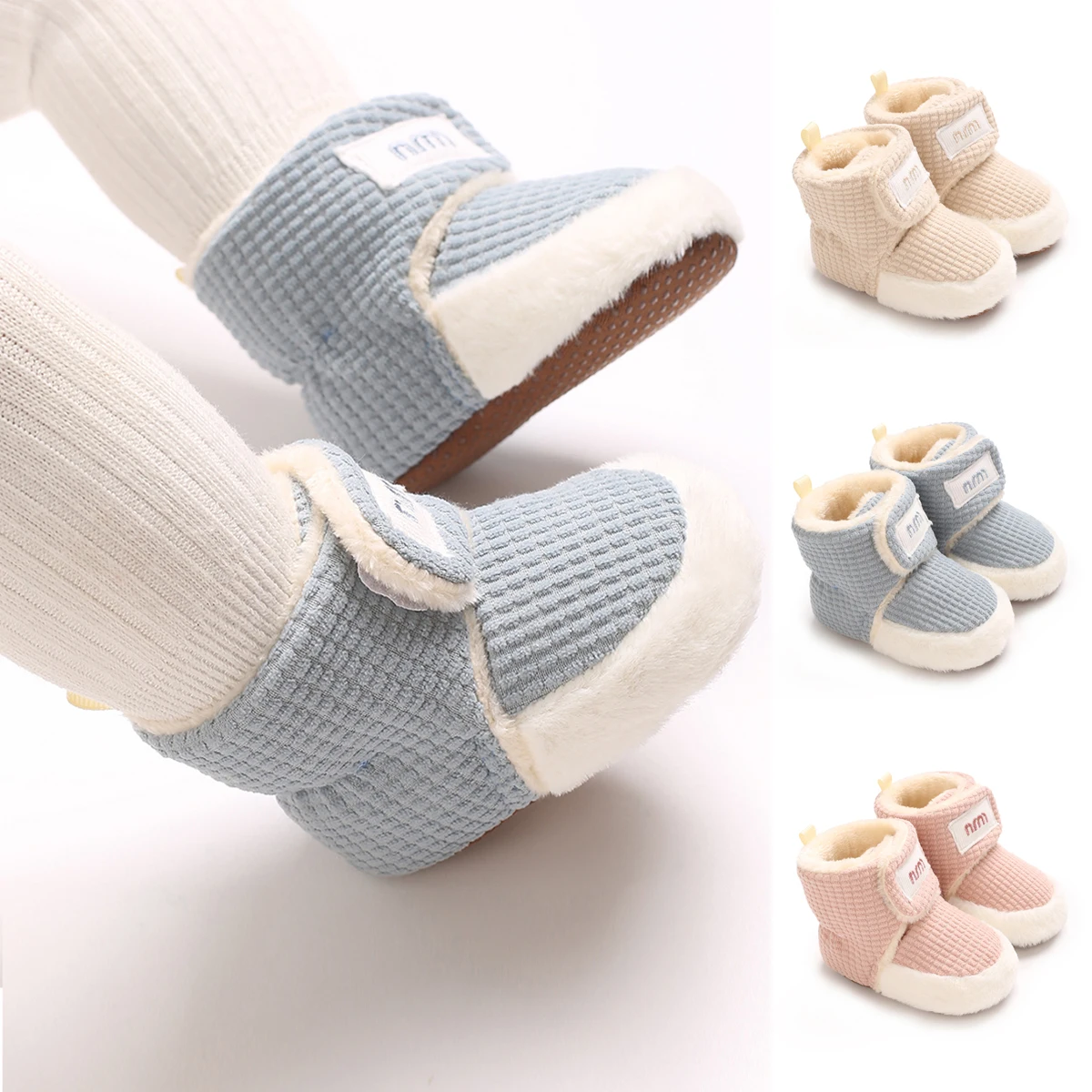 

Зимние детские пинетки для детей 0-1 года, модные ботинки с цветными блоками для мальчиков и девочек, хлопковые нескользящие теплые ботинки на мягкой подошве для малышей, первые ходунки для младенцев