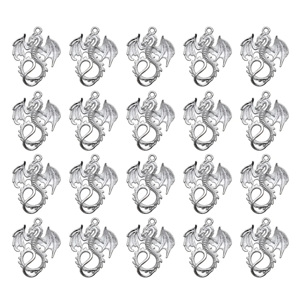 

20 Pcs Flying Dragon Pendant Ornament DIY Charms Silver Jewelry Making Pendants