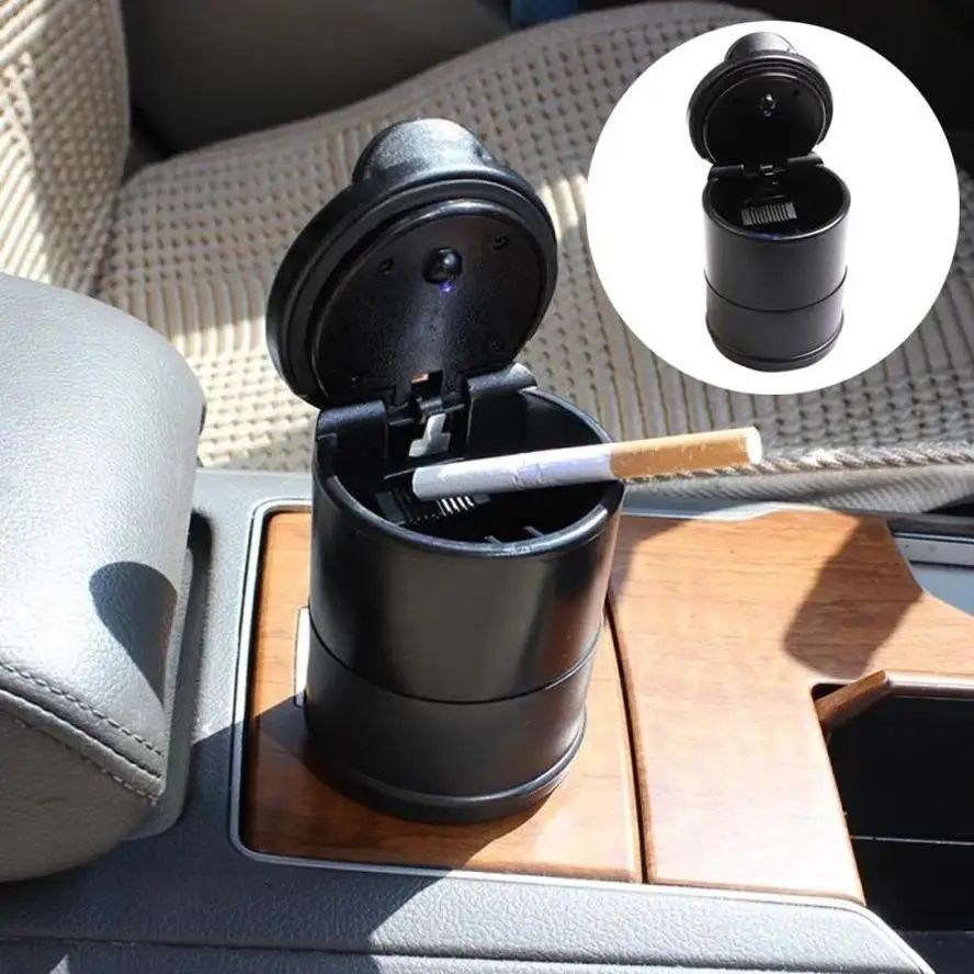1 Pcs Car Ashtray With LED Light Cigarette Cigar Ash Tray Container Smoke Ash Cylinder Smoke Cup Holder Decor Auto Accessories