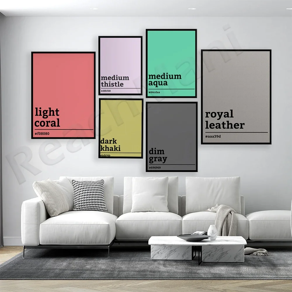 Color code, dark khaki-light coral, royal leather, medium light green, medium thistle, dark gray color code printed poster