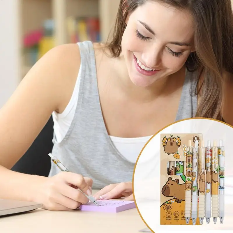 Cute Gel Pens Quick Dry Stationery Pen Capybara Set Of 6 Fine Point Gel Pens Quick Drying Writing Pens For Teens Adults Note