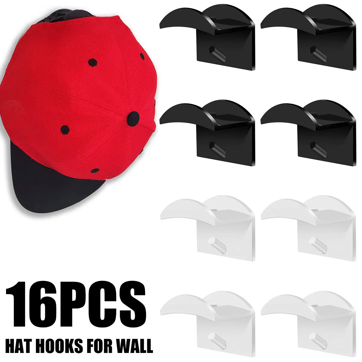 16Pcs Self Adhesive Hat Hooks for Wall Modern Minimalist Design Hat Rack No Drilling Strong Hold Hat Hangers Load Capacity 3 lb