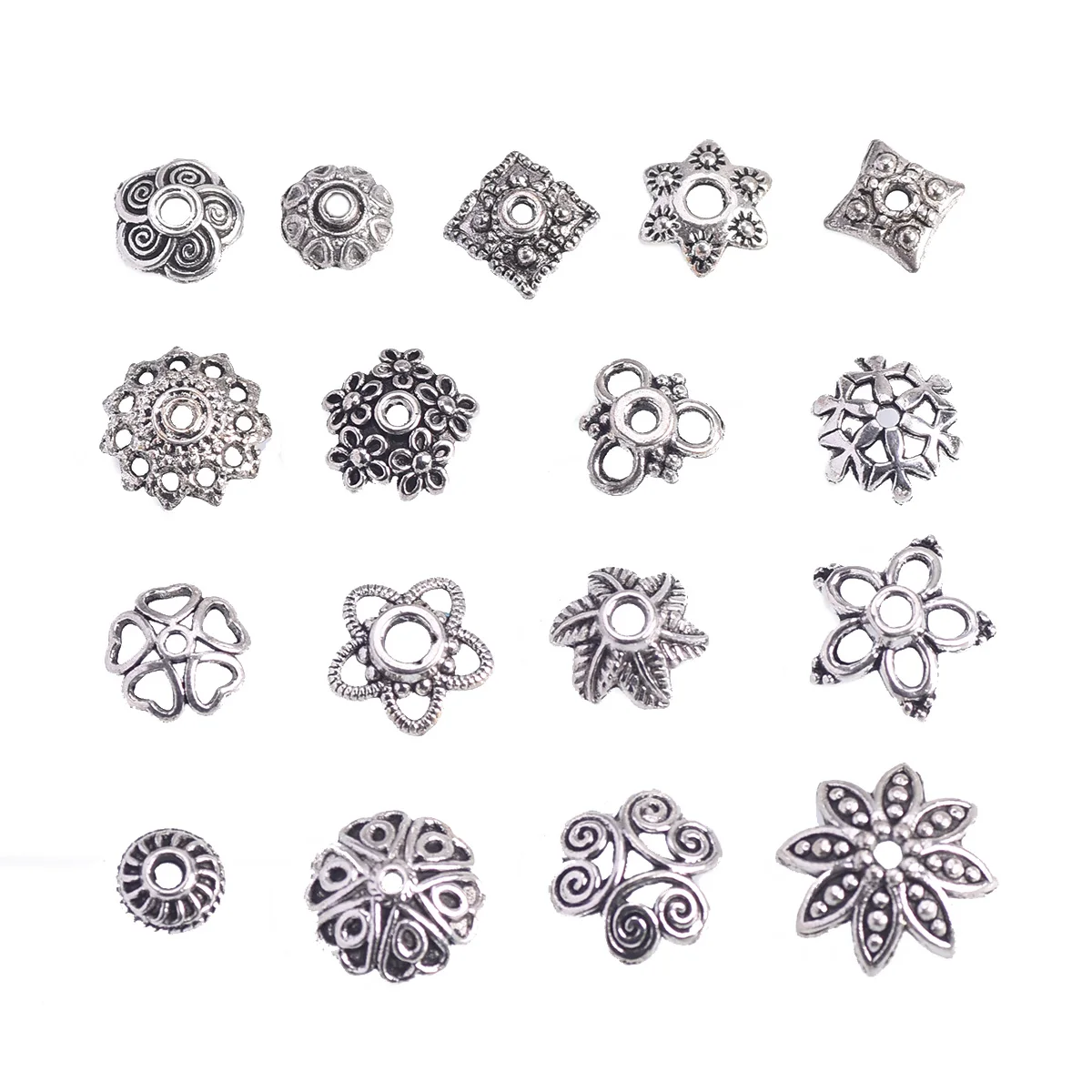 50pcs Tibetan Silver Color Metal Flower Loose Spacer Beads Caps Wholesale lot for Jewelry Making DIY Crafts Findings 32#~53#