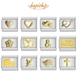 Hapiship 9mm Width Original Daisy Heart Flower Butterfly Dolphins Italian Charm Bracelet Stainless Steel Jewelry Making DJ116