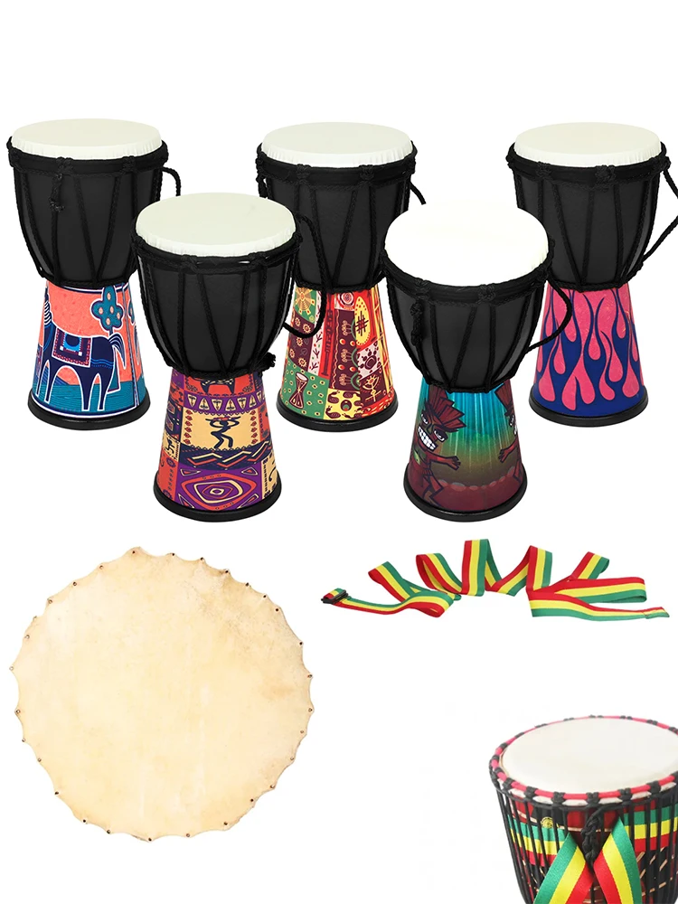 IRIN 4in African Drum Multiple Colors Available PVC Drum Cavity Imitation Sheepskin Surface Material with Drum Strap