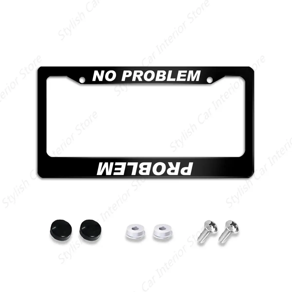 

Problem No Problem License Plate Frame Stainless Steels Funny Black Car Tag Holder Frames with 2 Holes and Screw for US Vehicles