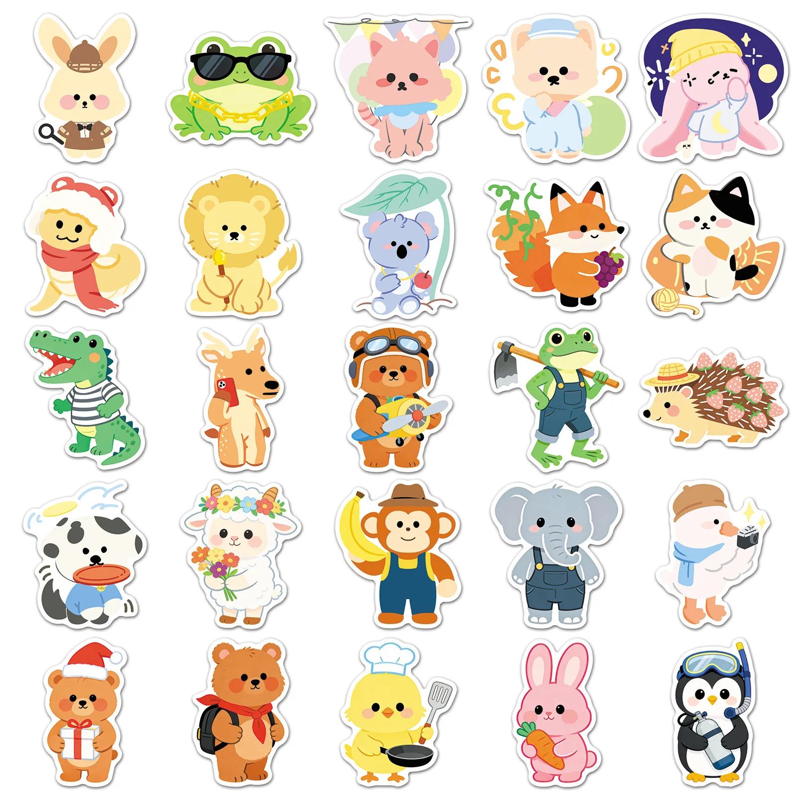 50-Pack Cute Animal Doodle Stickers Waterproof Decorative Stickers for Phones Tablet Guitars Helmets Luggage Stationery