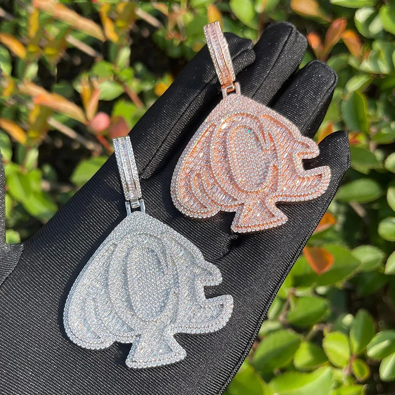 Hip Hop 5A+ CZ Stone Bling Lced out Ace of Spades Pendants Necklace for Men Charm Jewelry Rose Gold Silver Color