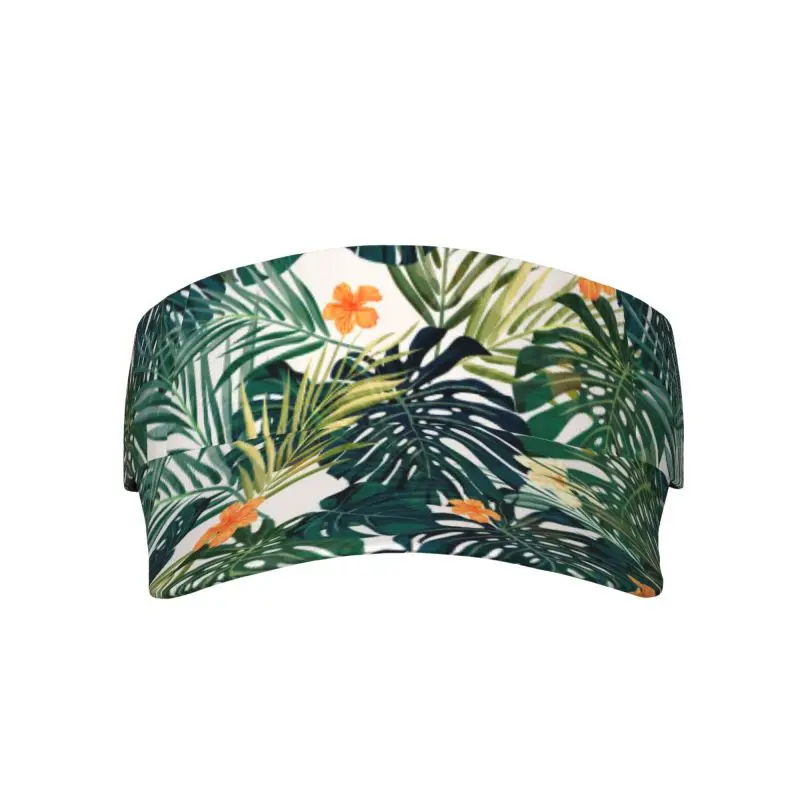 Tropical Palm Leaves Flowes Print Sports Sun Visor Hats Adjustable Women Lightweight Empty Top Visor Hat for Running Tennis Golf