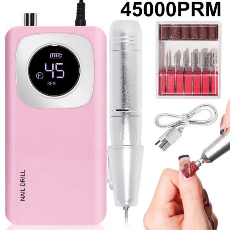 Profissional recarregável elétrica Nail Drill Machine, Portable Cordless Nail File, Acrílico Gel Nails Remover, Original 45000RPM