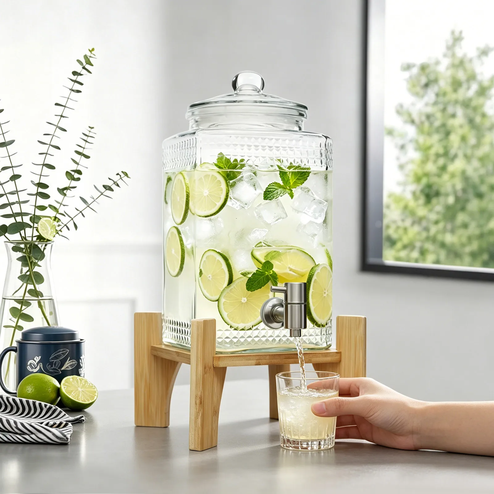 Dispenser per bevande, acqua e succhi, capacità 5 litri, ideale per bevande fredde, limonata, tè freddo, sangria, feste, barbecue, campeggio, picnic, uso domestico, bar.