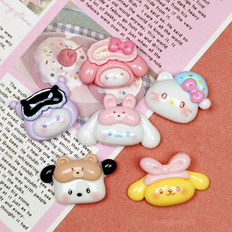 10Pcs Cartoon Resin Cute Cartoon Animal Kitten, rabbit, puppy Hairpin Pendant Scrapbook Craft Diy Miniature Ornament Accessories