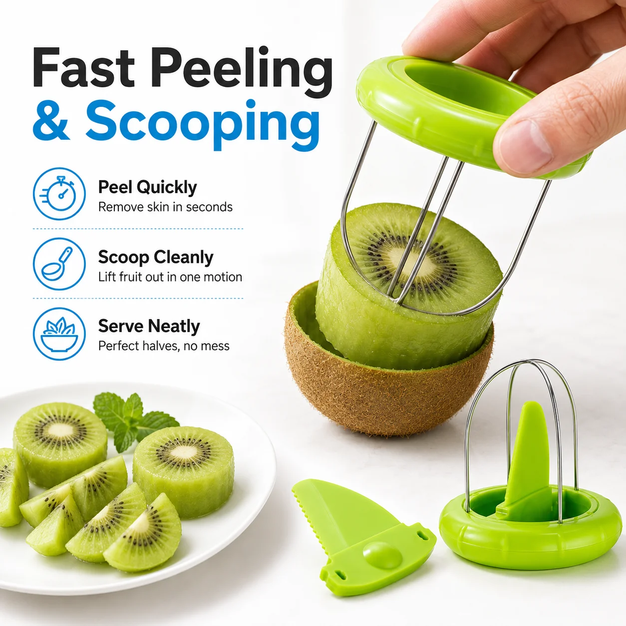 1PC Kiwi Fruit Peeler 2 In 1 Spoon Slicer Easy Scoop Cutter Stainless Steel Kitchen Gadget For Kiwi Mango Avocado Fruit Prep