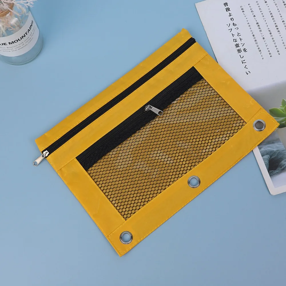 Documents Bag Practical Three Hole Pencil Case Pouch Portable Oxford Cloth Mesh Pencil Pouch Durable Square Binder Pocket School