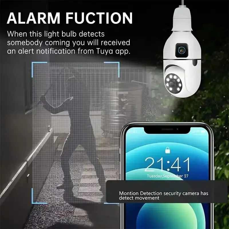 5G Dual-band 4MP Duel Screens Duel Lens Light Bulb Camera Night Vision Two Way Voice AI Human Detection Yiiot E27 WiFi Camera