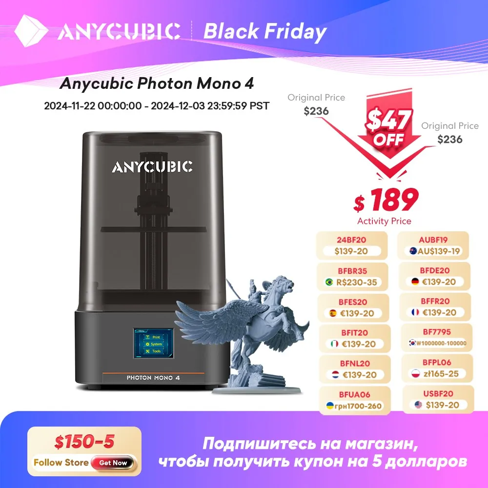 PRESALE ANYCUBIC Photon Mono 4 3D Printer 7 Inch 10K high-definition screen High Speed UV Resin 3D Printer Printing 153×87×165mm