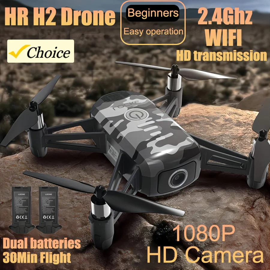 Câmera HR H2 Drone 1080P HD, transmissão WiFi FPV 2,4 GHz, quadricópteros camuflados portáteis leves, para crianças e presentes de feriado