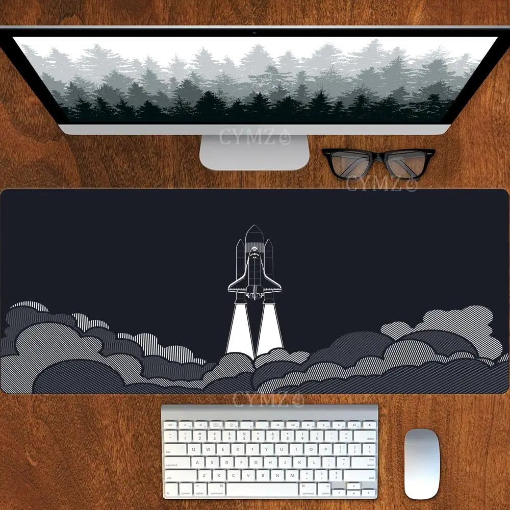 Space Rocket Large Mouse Pad Desk Mat Gaming Mats Non-Slip Stitched Edge Keyboard Extended Pad Computer Mouse Pads Office Rug